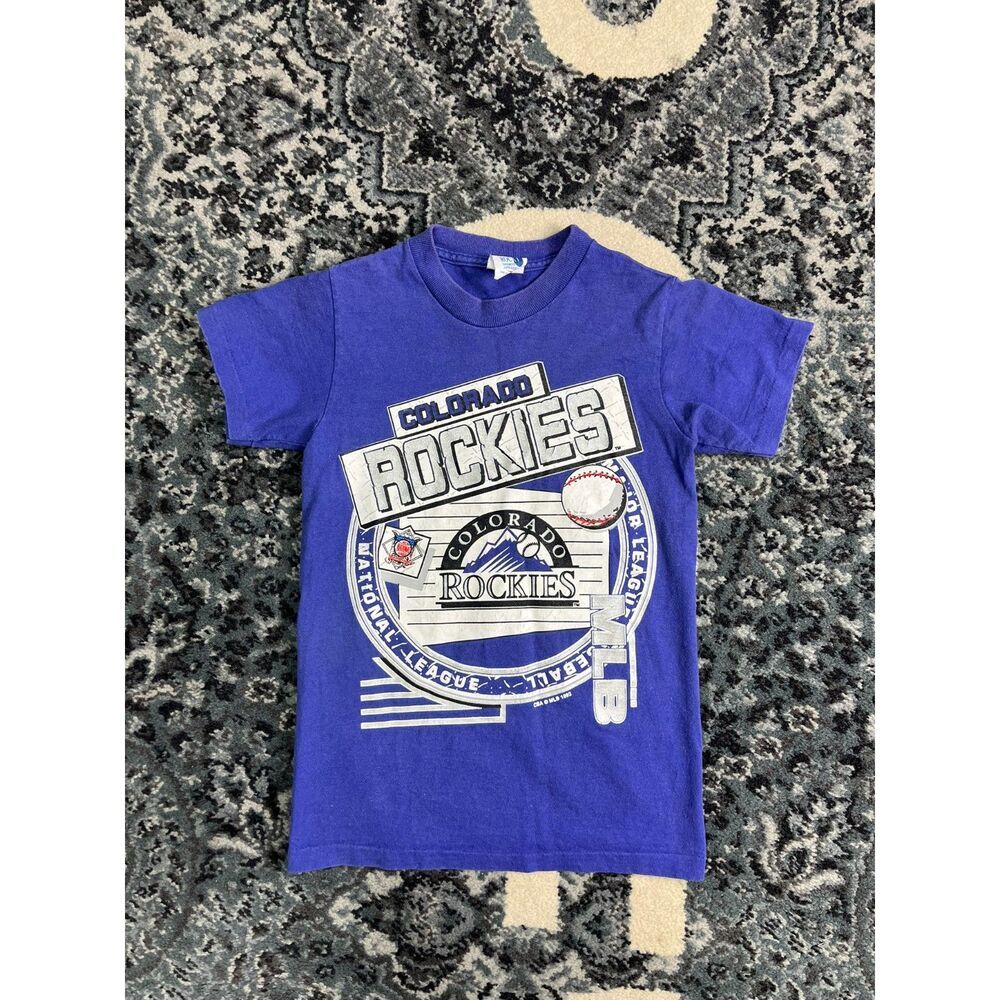 Vintage 90s Boys Rock U Apparel Colorado Rockies Baseball Tshirt Small Purple